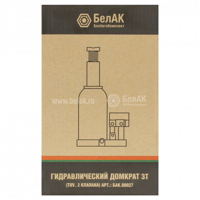 Домкрат 3 тонны (TUV, 2 клапана) БелАК